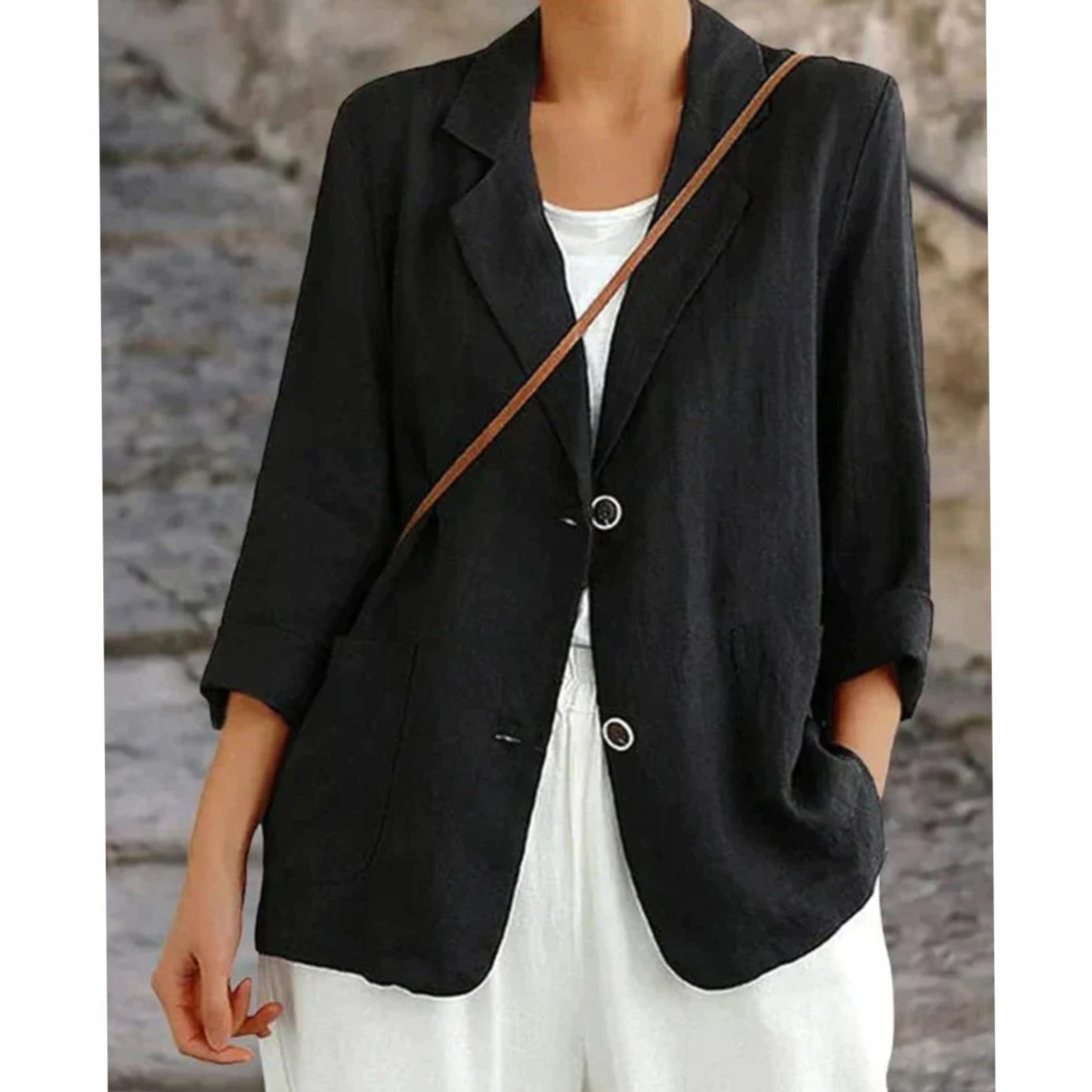 Women's Lightweight Linen-Look Two-Button Tailored Blazer - Black