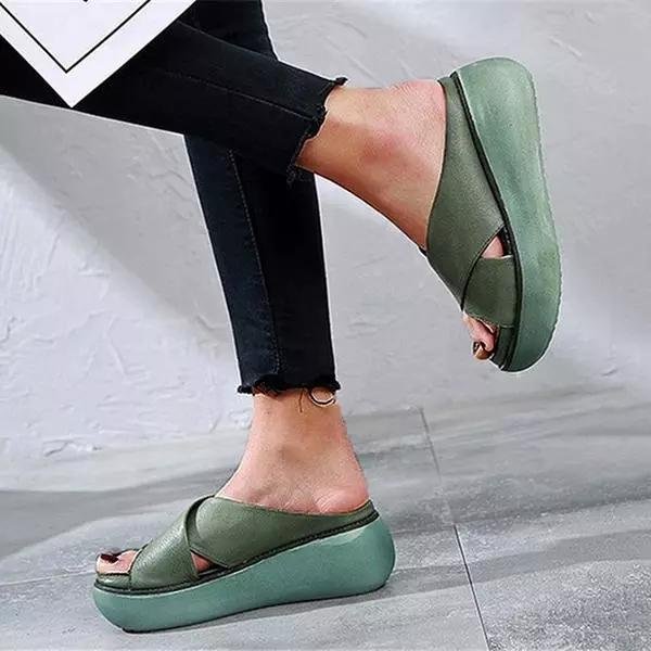 Women's Linen Cross-Strap Cushioned Flat Sandals