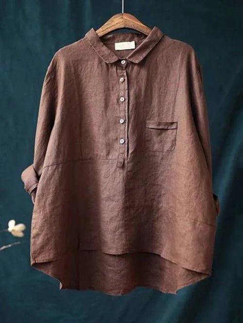 Women's Linen Long Sleeve Shirt Relaxed Fit Button Front - Rust red