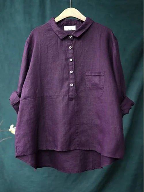 Women's Linen Long Sleeve Shirt Relaxed Fit Button Front - Purple