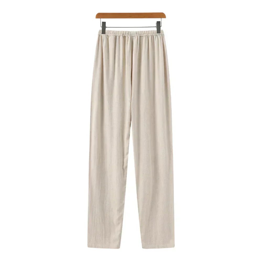 Women's Linen Trousers High-Waist Drawstring Casual