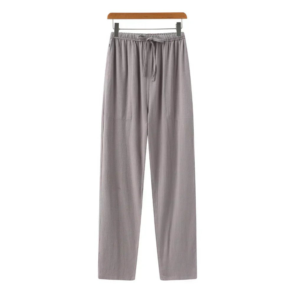 Women's Linen Trousers High-Waist Drawstring Casual - Gray