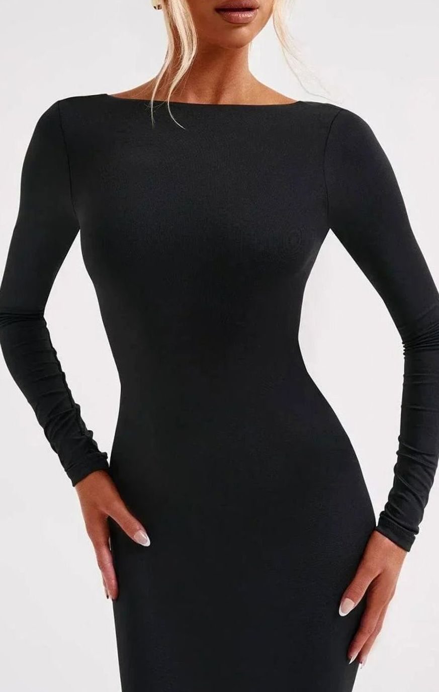 Women's Long-Sleeve Backless Ruched Maxi Dress