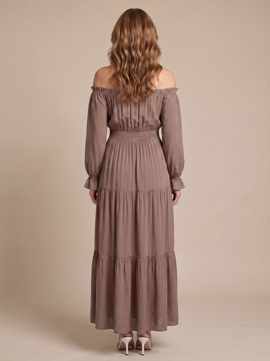 Women's Long Sleeve Off-Shoulder Side Slit Midi Dress
