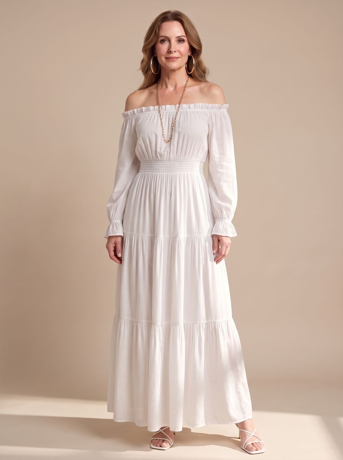 Women's Long Sleeve Off-Shoulder Side Slit Midi Dress