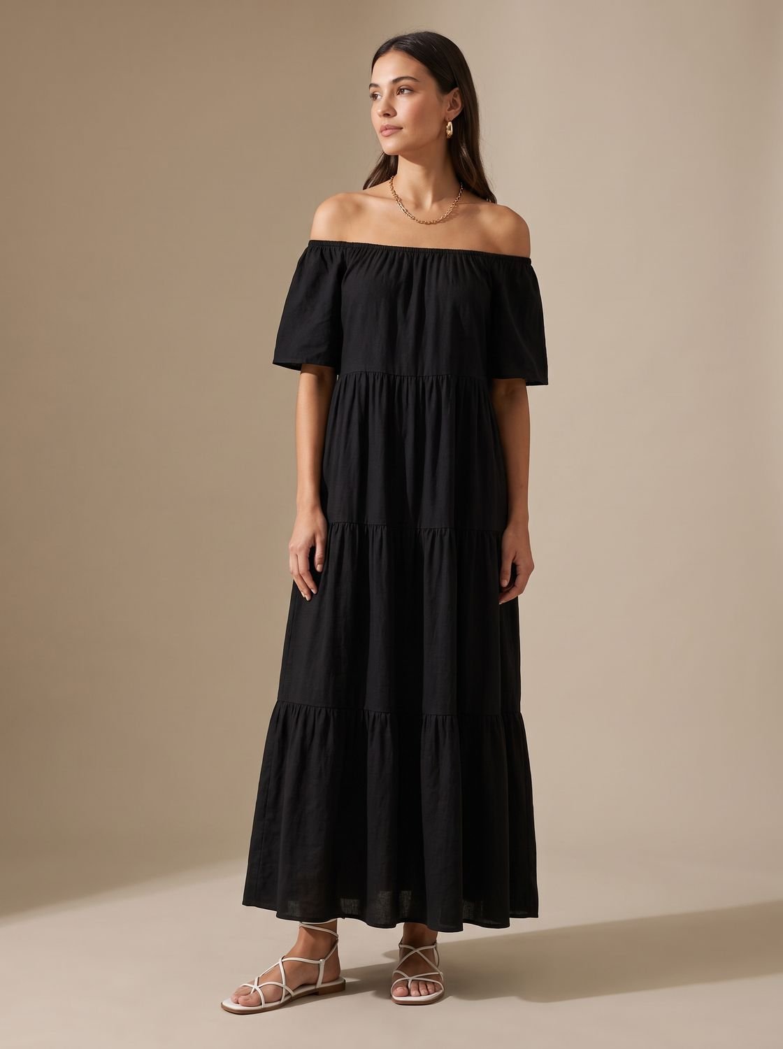 Women's Long Sleeve Off-Shoulder Side Slit Midi Dress