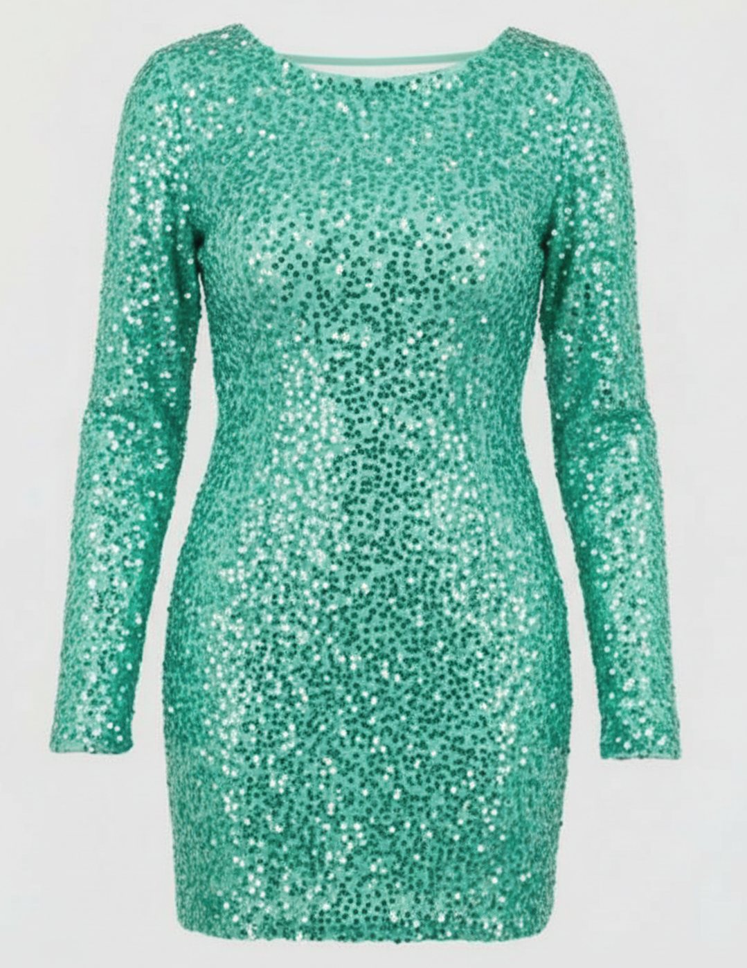 Women's Long-Sleeve Open-Back Sequin Mini Dress III - Green