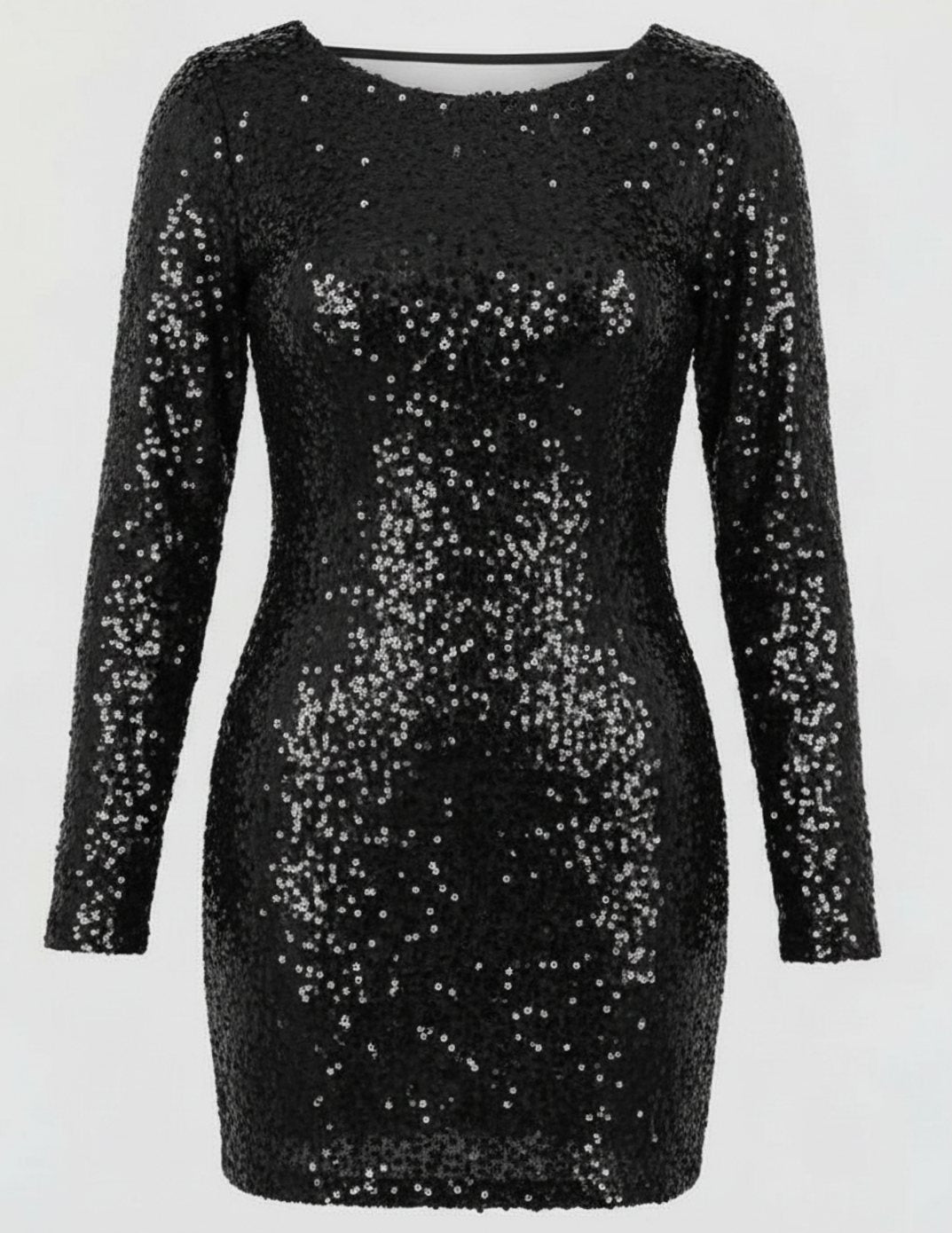Women's Long-Sleeve Open-Back Sequin Mini Dress III - Black