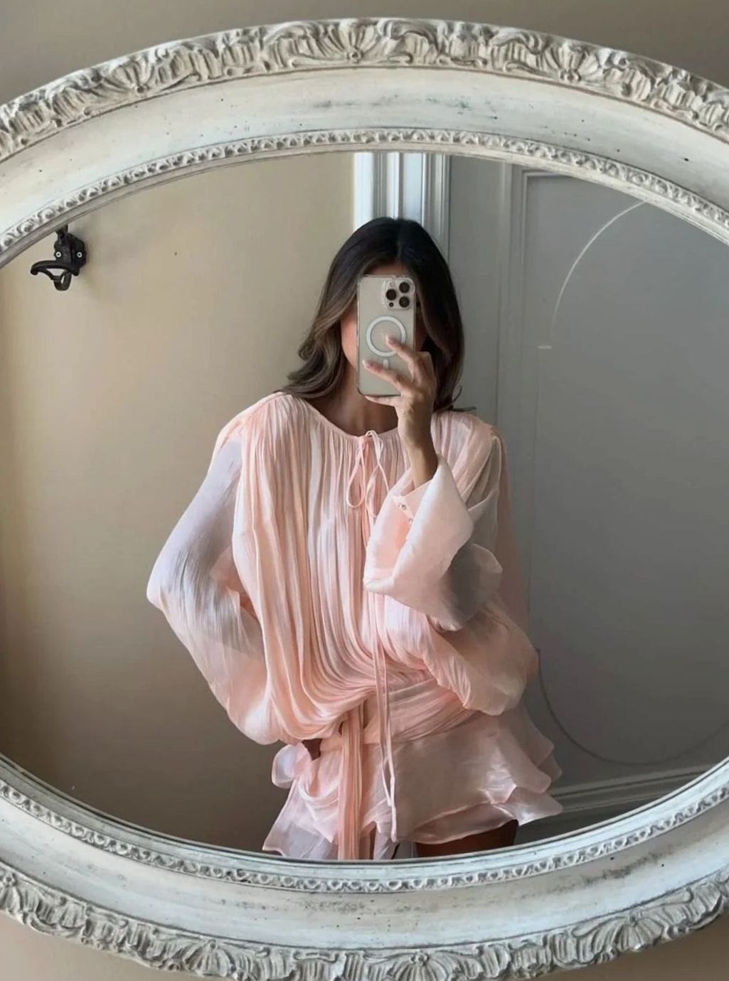 Women's Long Sleeve Pleated Puff-Sleeve Mini Dress