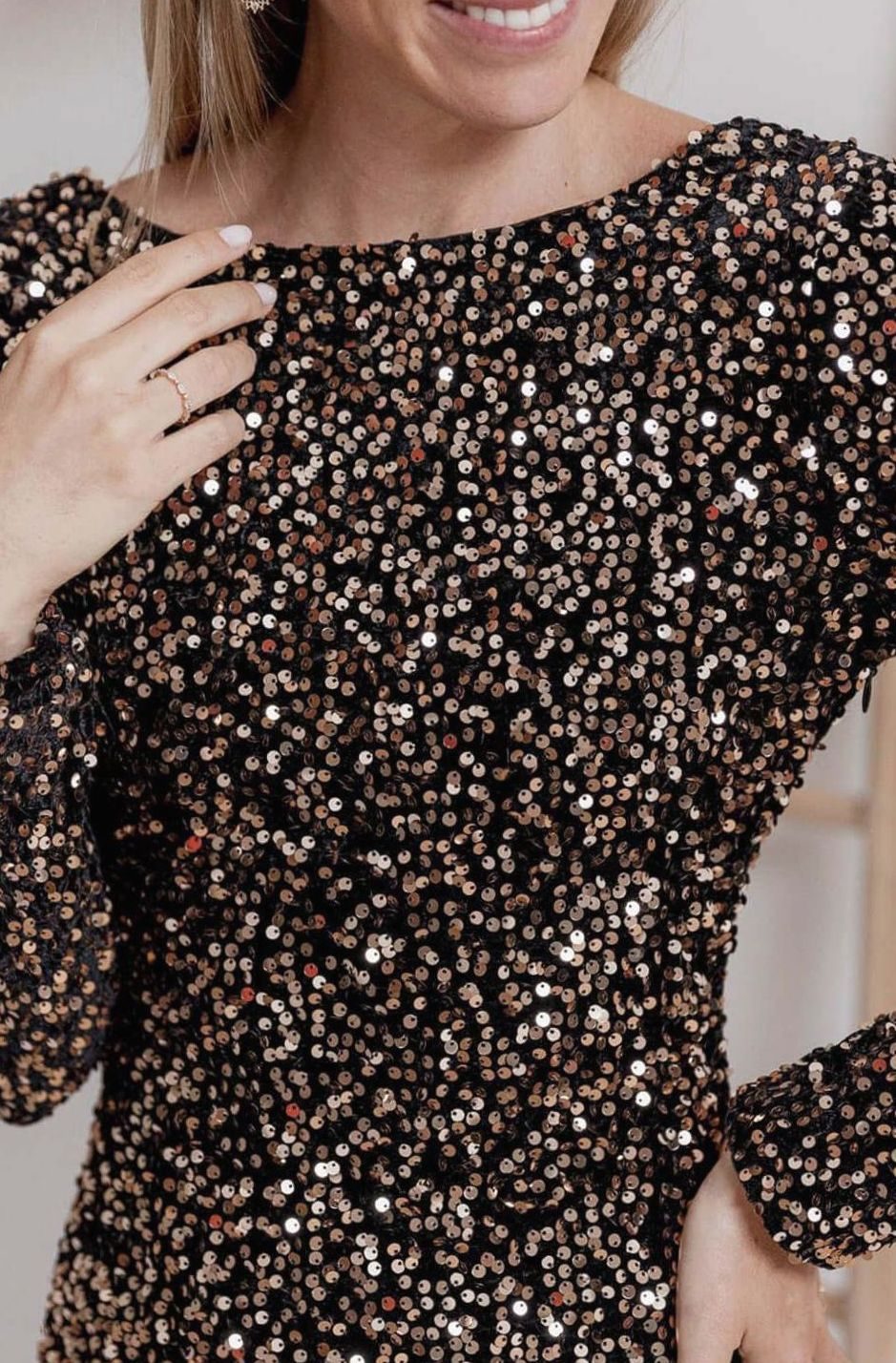 Women's Long-Sleeve Sequin Mini Dress Formal Bodycon