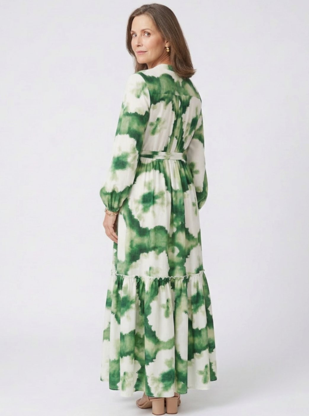 Women's Long Sleeve Tiered Maxi Spring Dress Tie Waist