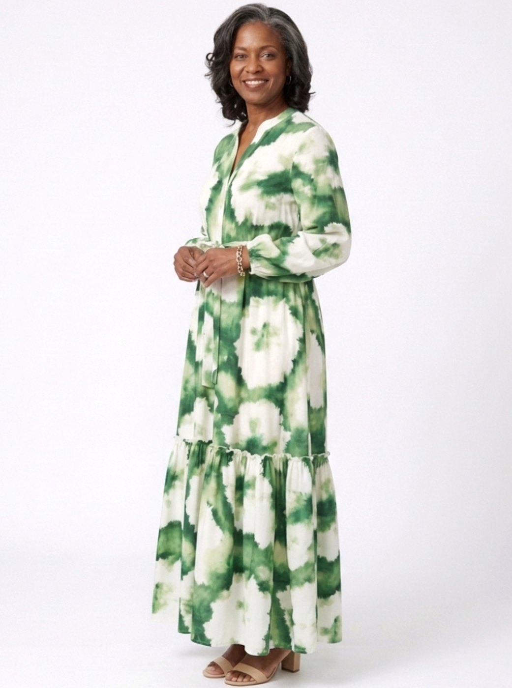 Women's Long Sleeve Tiered Maxi Spring Dress Tie Waist