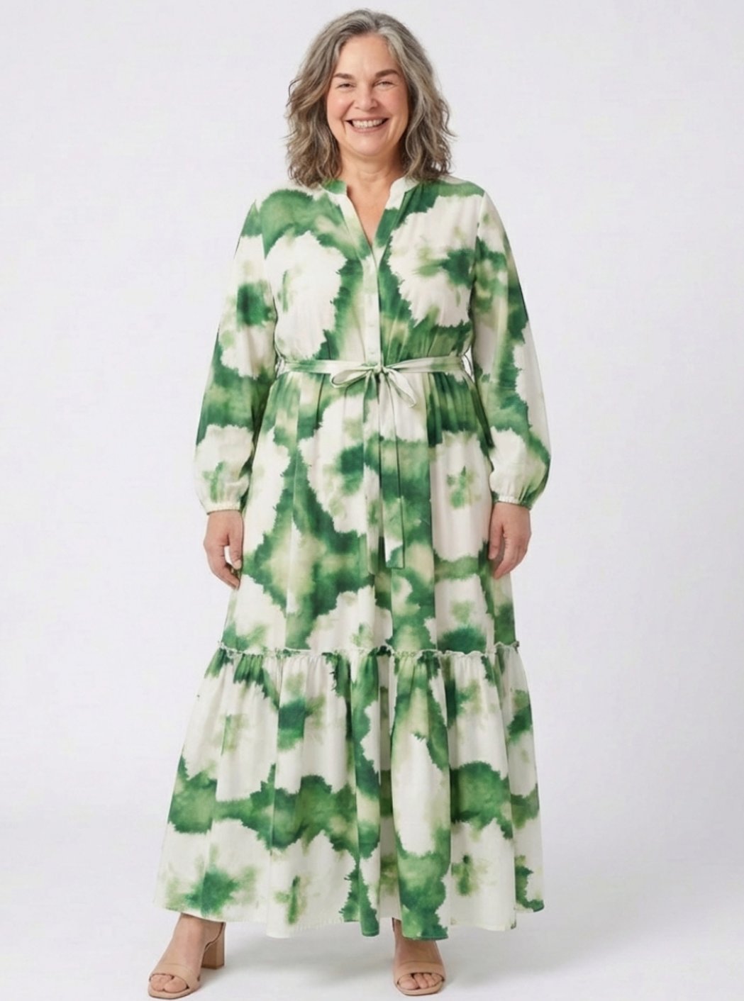 Women's Long Sleeve Tiered Maxi Spring Dress Tie Waist