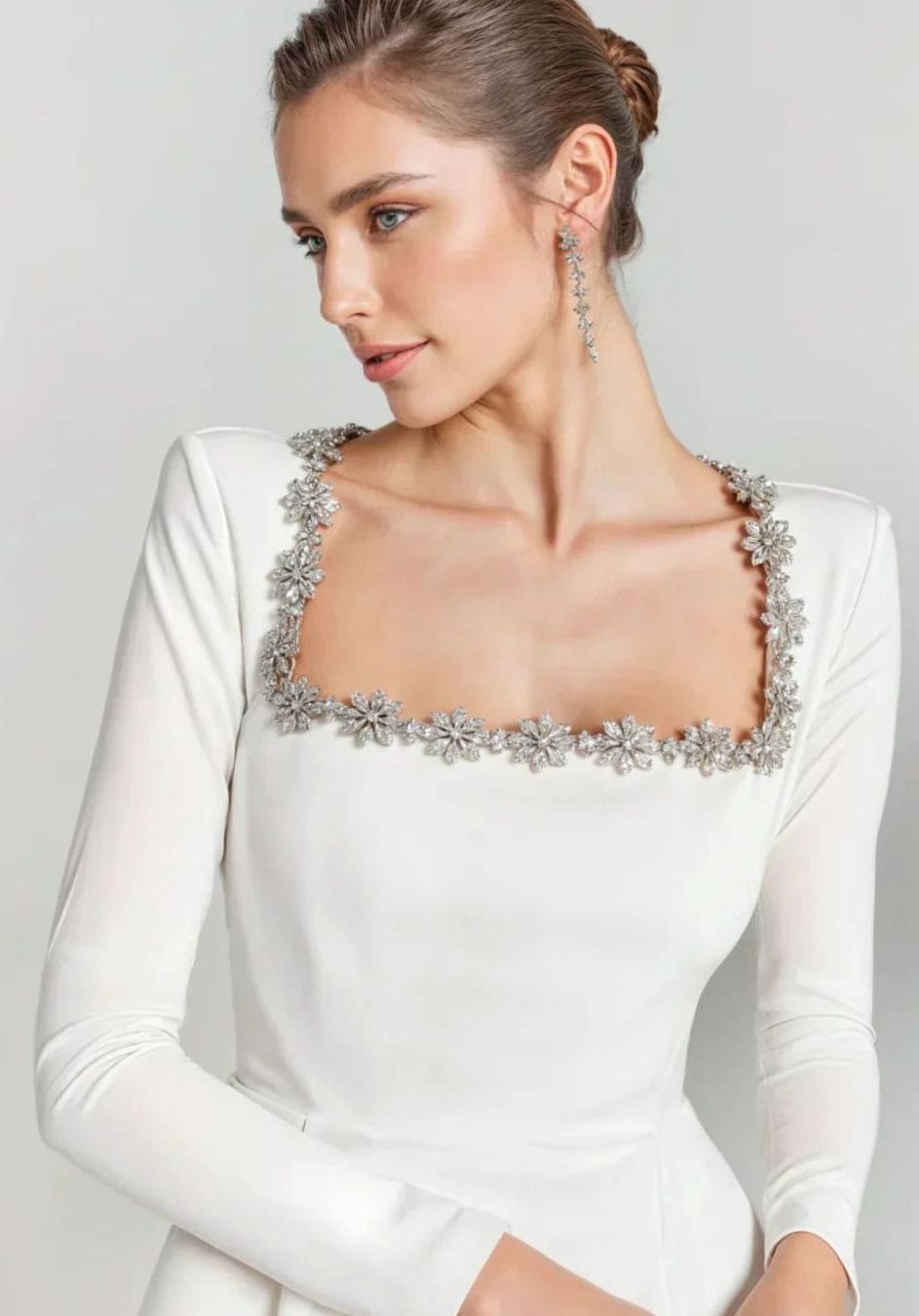 Women's Long-Sleeve Velvet Crystal-Trim Mini Dress