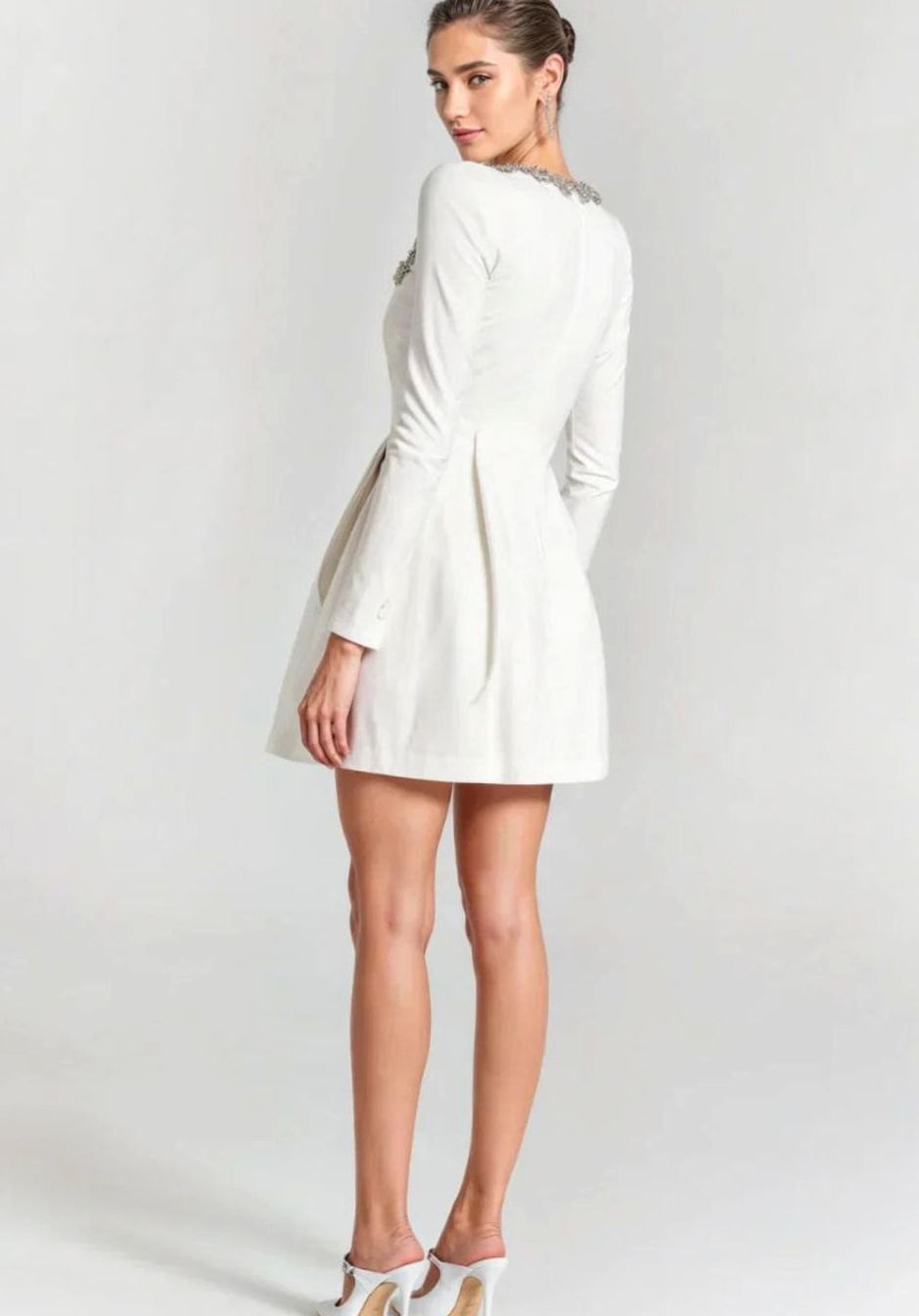 Women's Long-Sleeve Velvet Crystal-Trim Mini Dress