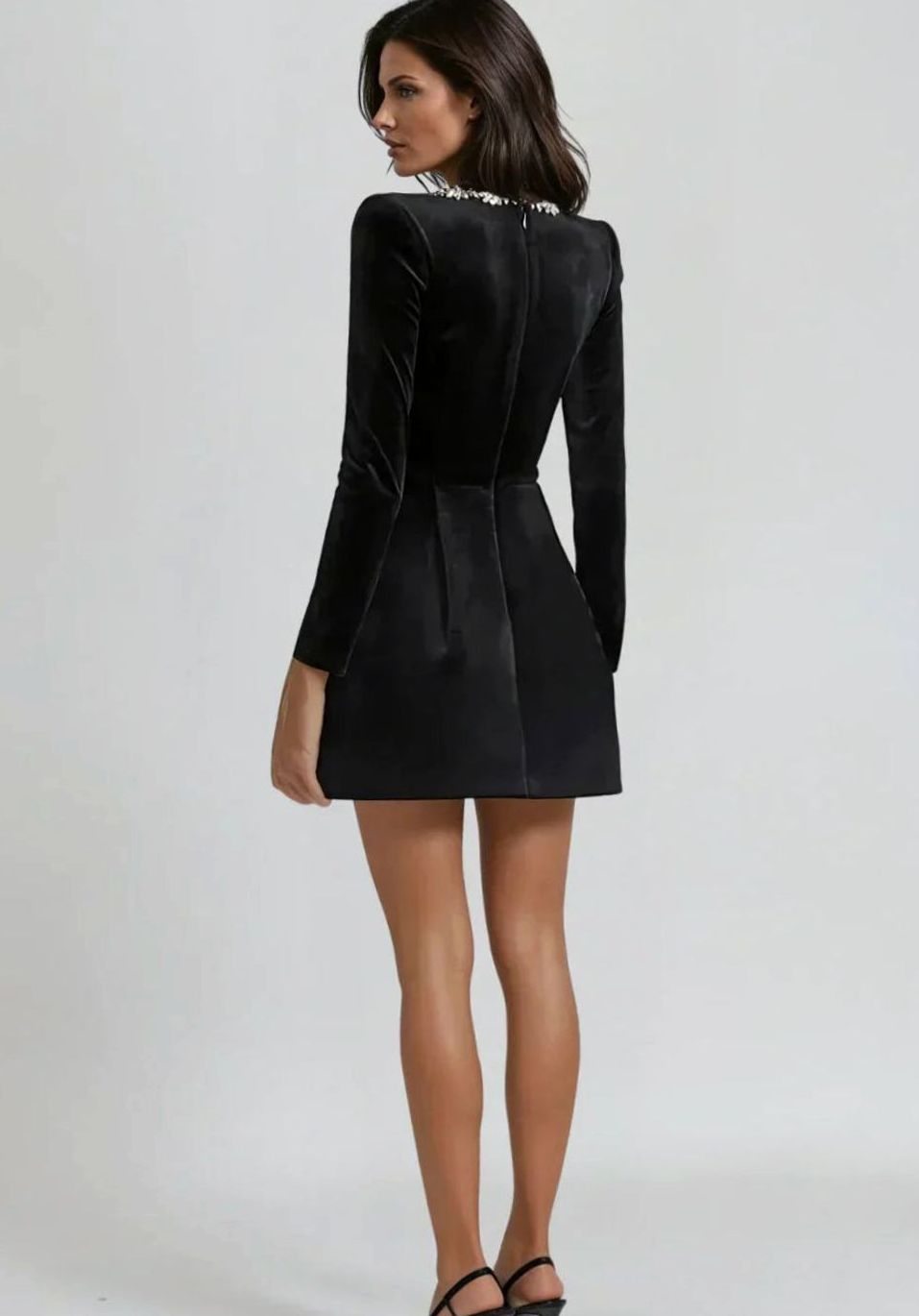 Women's Long-Sleeve Velvet Crystal-Trim Mini Dress