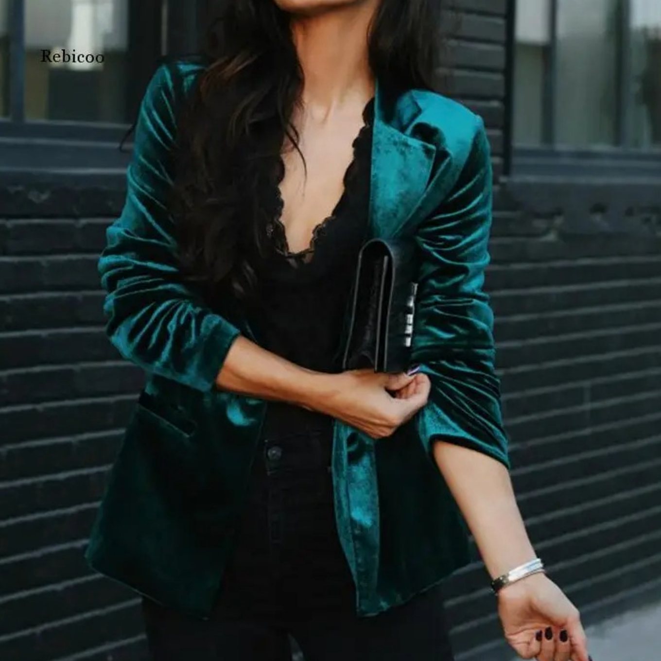 Women's Long-Sleeve Velvet Tailored Blazer
