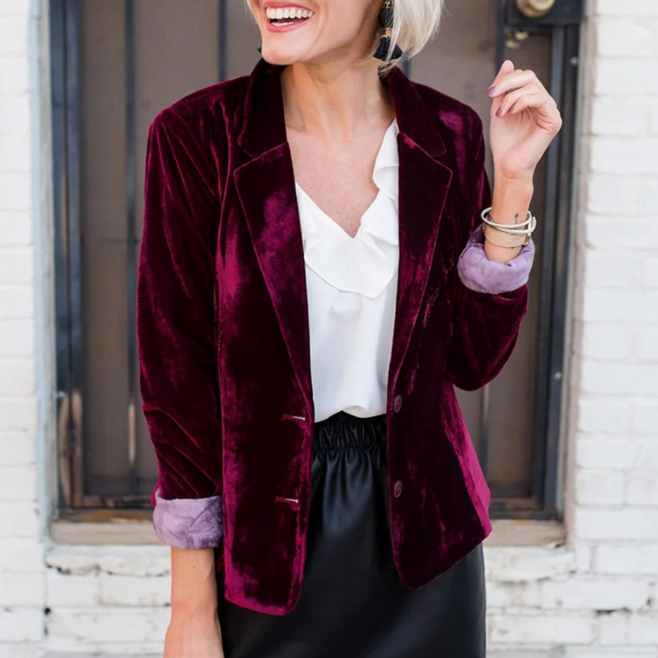 Women's Long-Sleeve Velvet Tailored Blazer