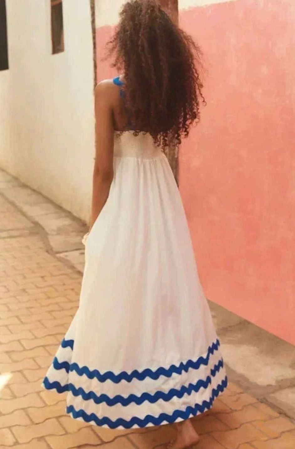 Women's Long Sleeveless Maxi Dress Wavy Trim Detail