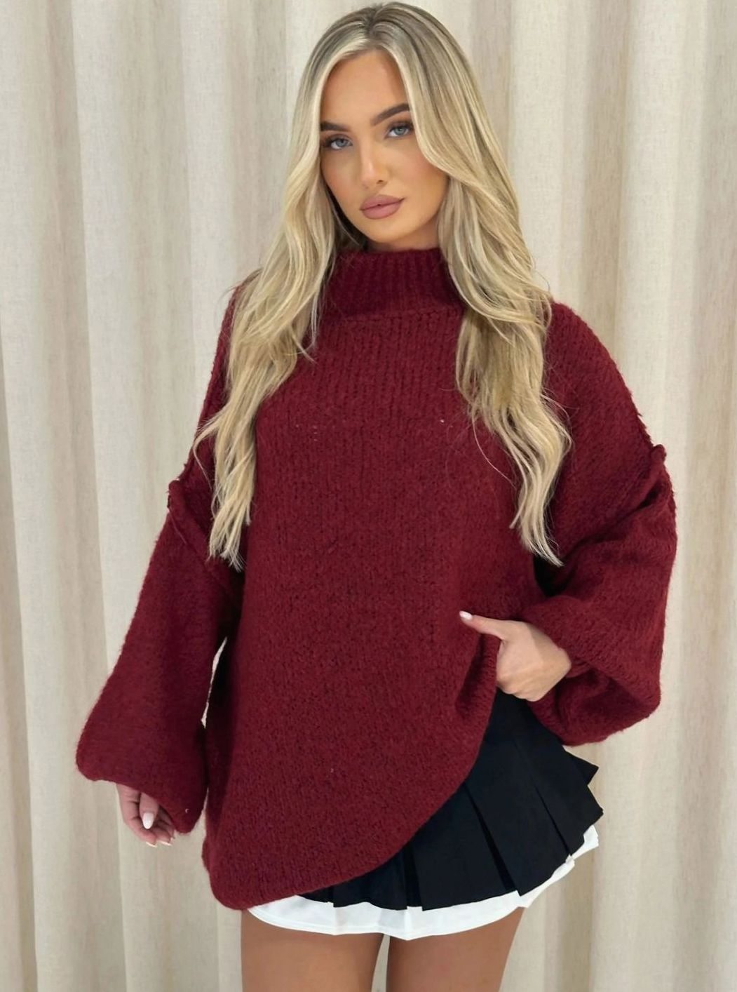 Women's Loose Knit Sweater Mock Turtleneck Pullover