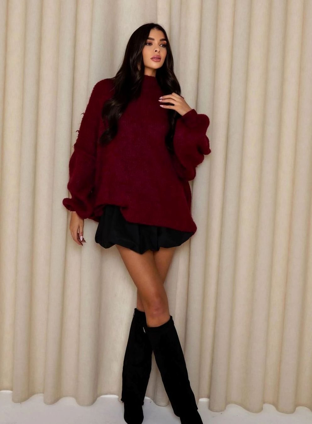 Women's Loose Knit Sweater Mock Turtleneck Pullover