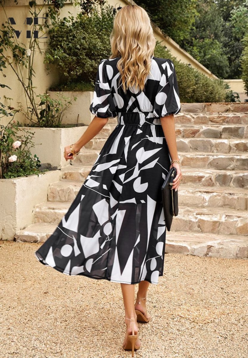 Women's Multicolour Botanical Floral Dress V-Neck Midi
