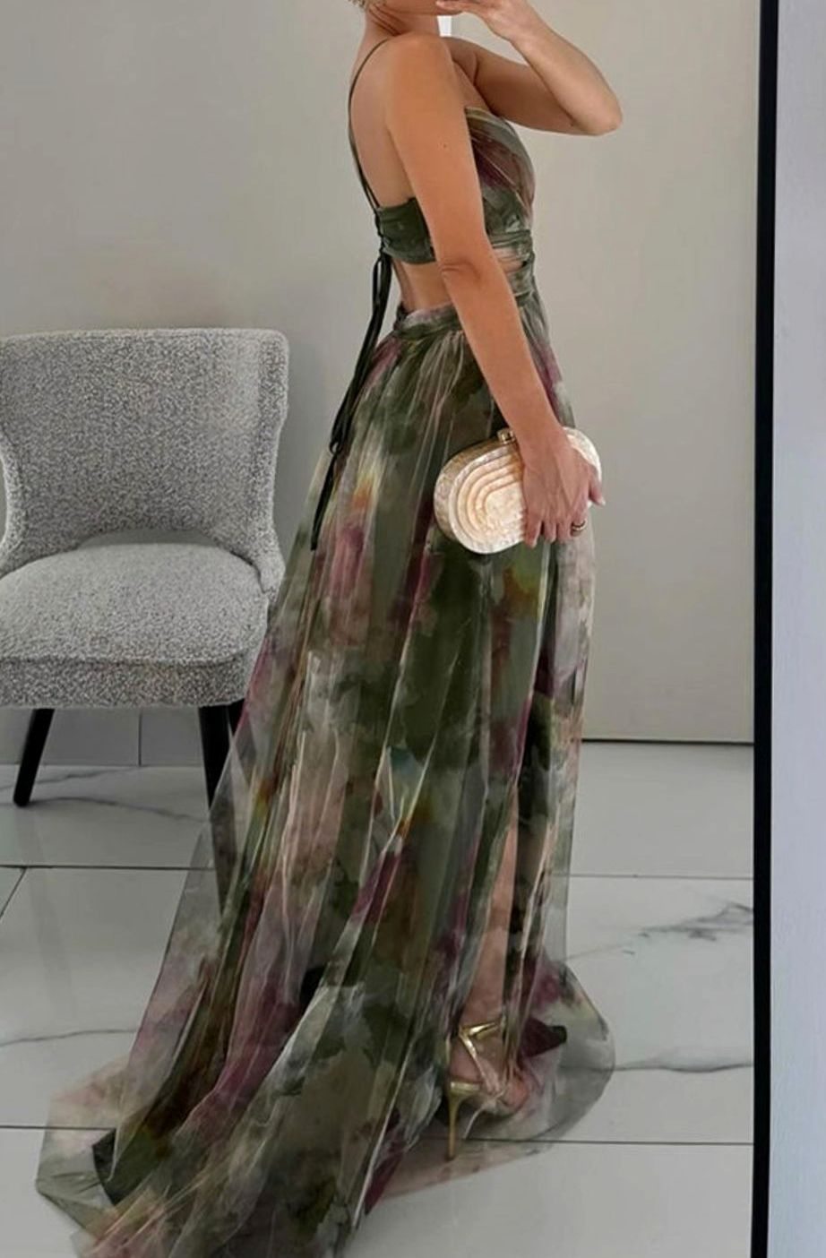 Women's Multicolour Flowy V-Neck Thin-Strap Maxi Dress