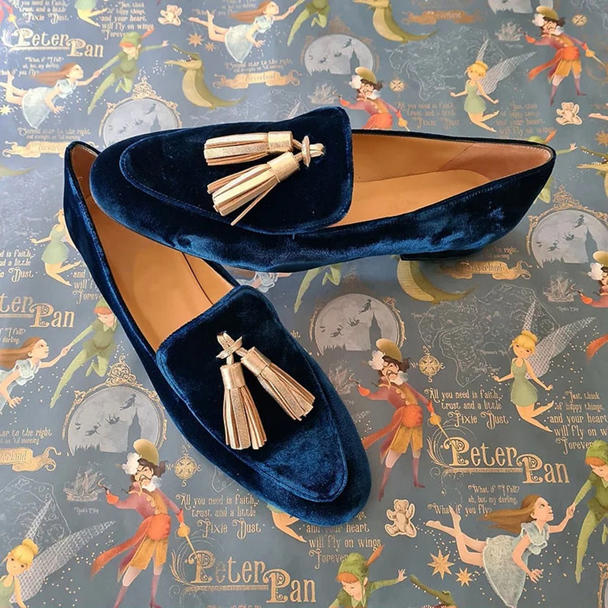 Women's Navy Velvet Tassel Slip-On Loafers