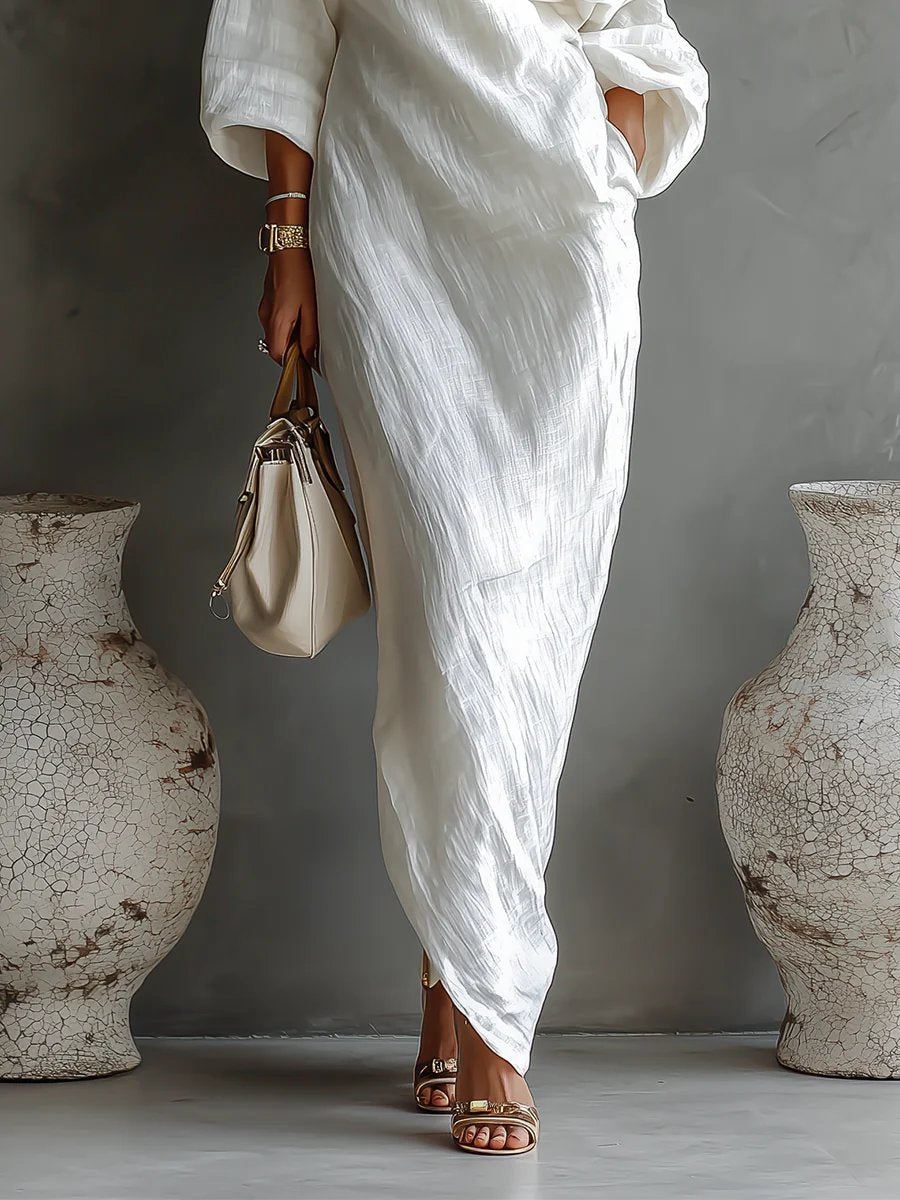 Women's Off-Shoulder Batwing Sleeve Relaxed Linen Maxi Dresses