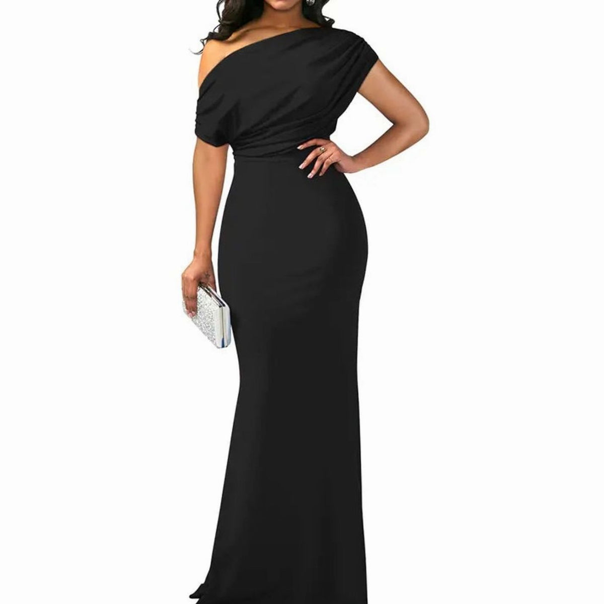 Women's Off-Shoulder Bodycon Floor-Length Formal Evening Dress II - Black