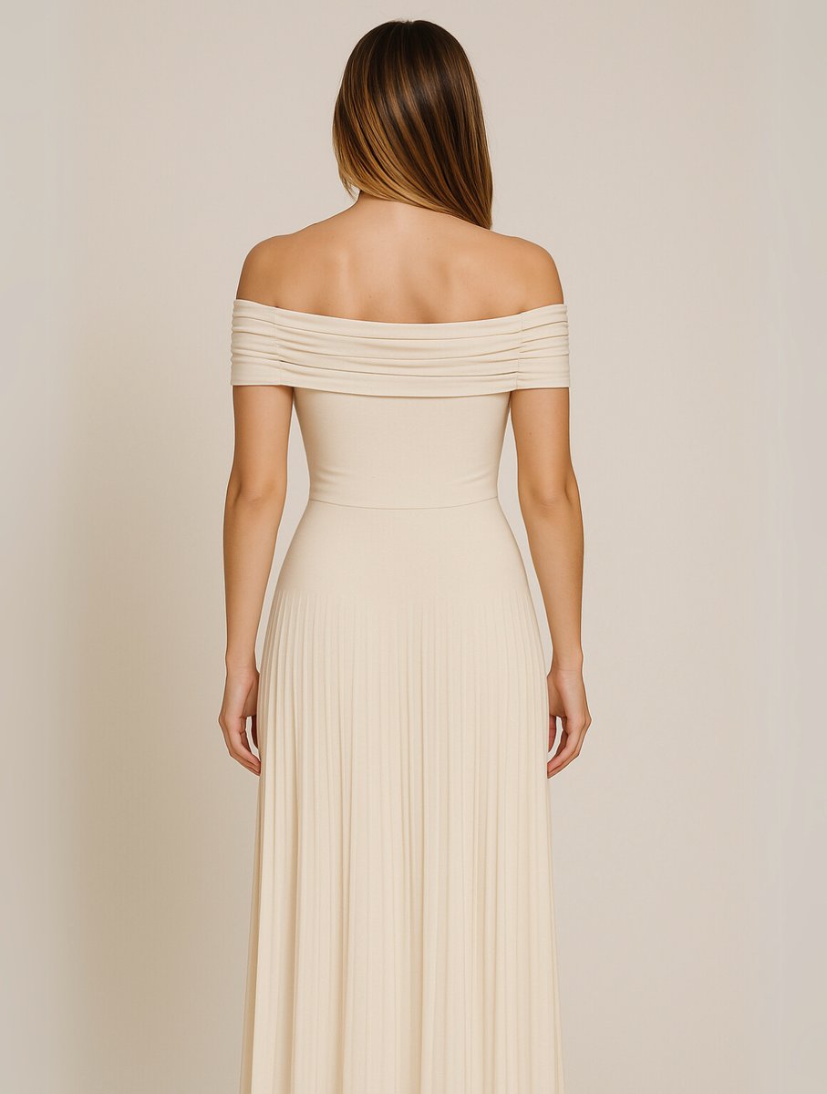 Women's Off-Shoulder Pleated Maxi Wedding Guest Dress