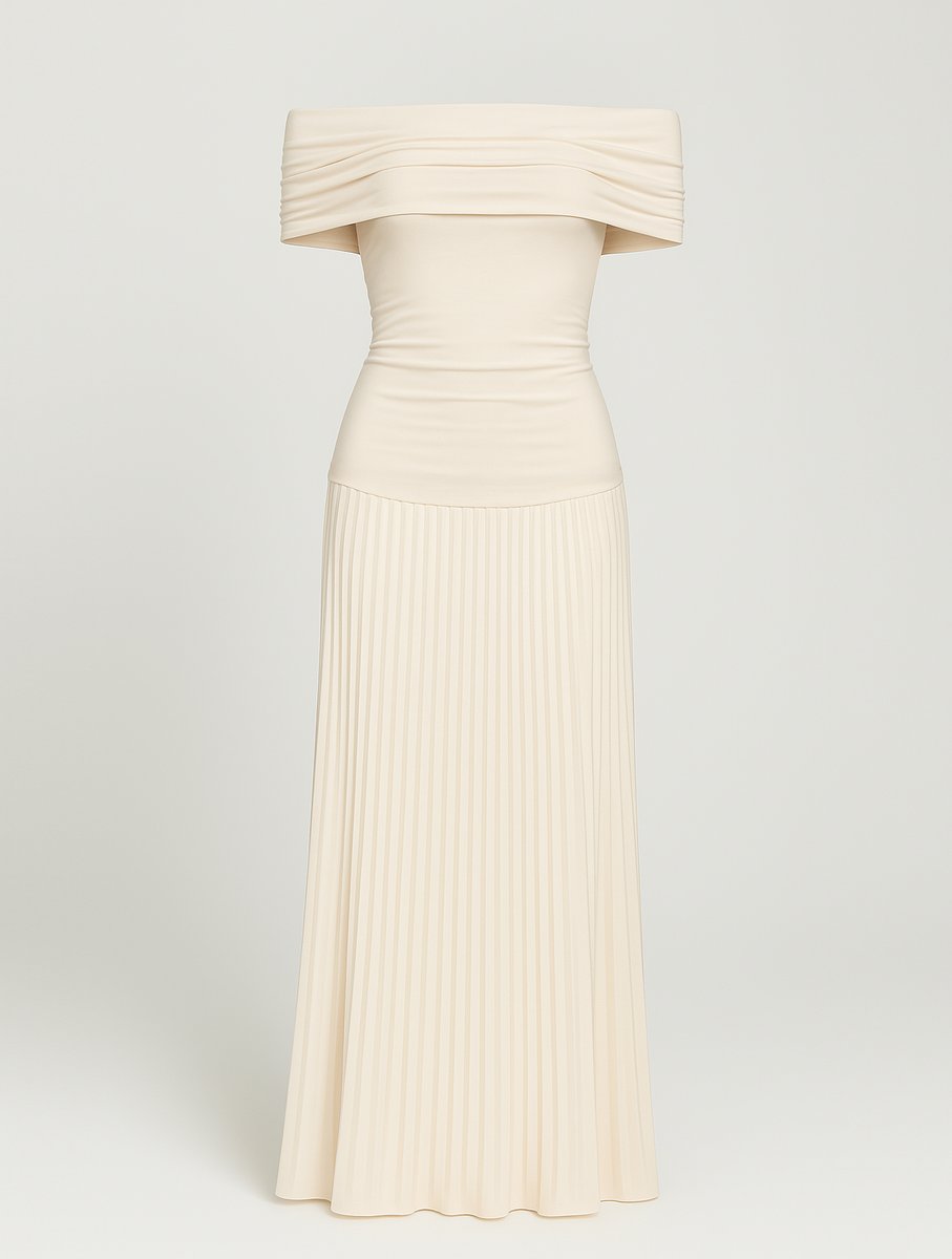 Women's Off-Shoulder Pleated Maxi Wedding Guest Dress