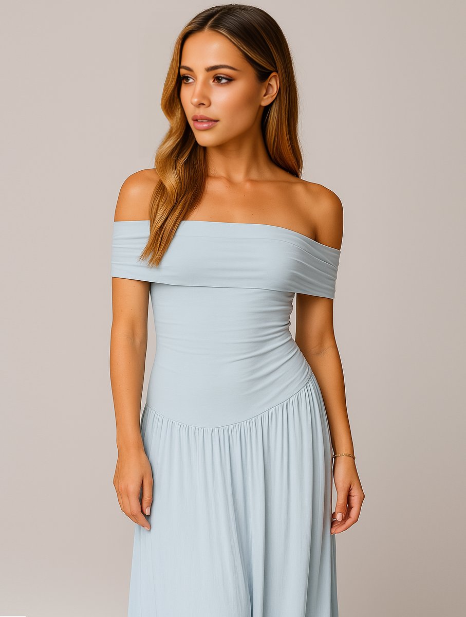 Women's Off-Shoulder Pleated Maxi Wedding Guest Dress