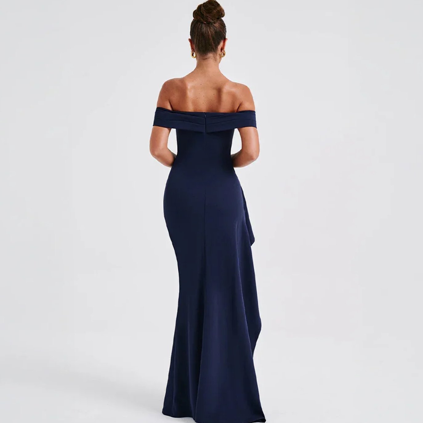 Women's Off-Shoulder Ruched High-Slit Formal Maxi Dress