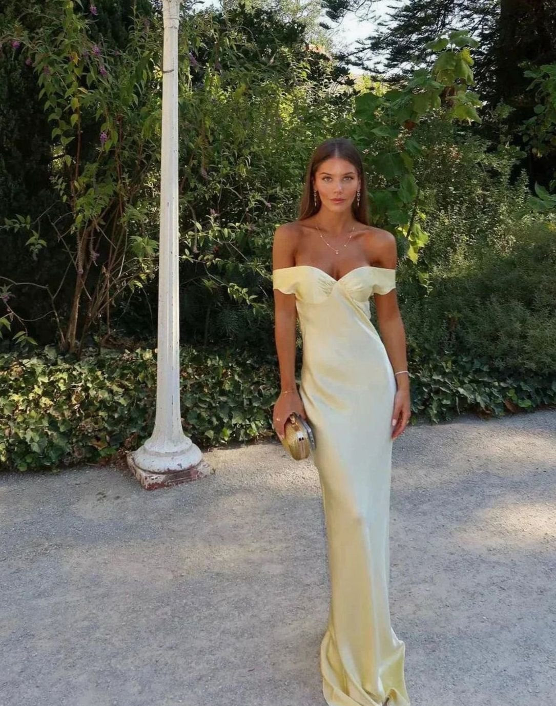 Women's Off-Shoulder Satin Maxi Wedding Guest Dress