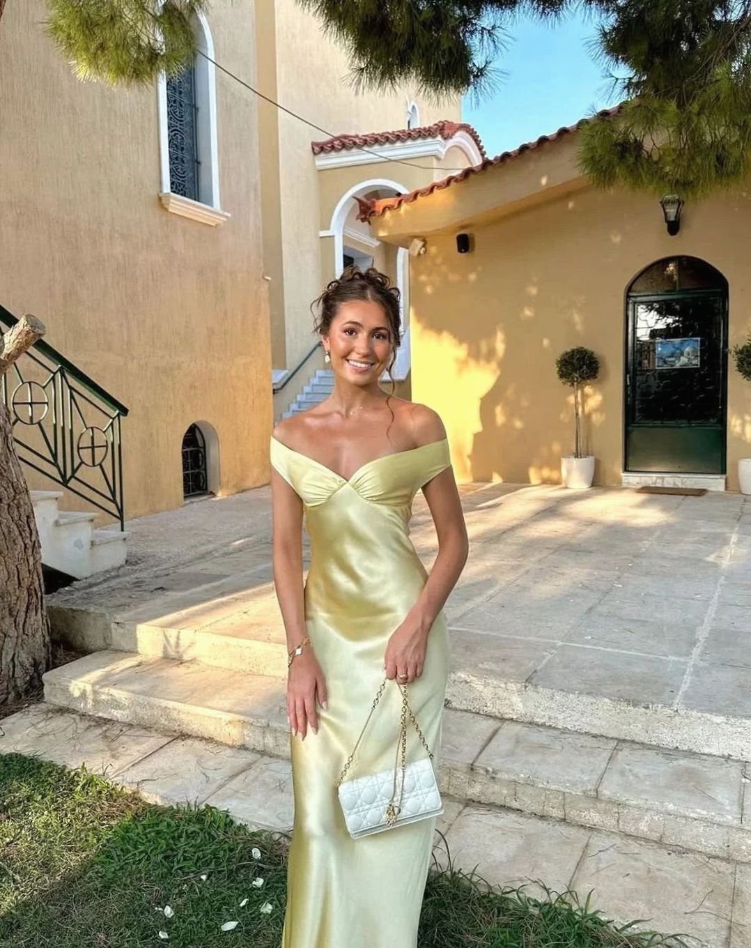 Women's Off-Shoulder Satin Maxi Wedding Guest Dress