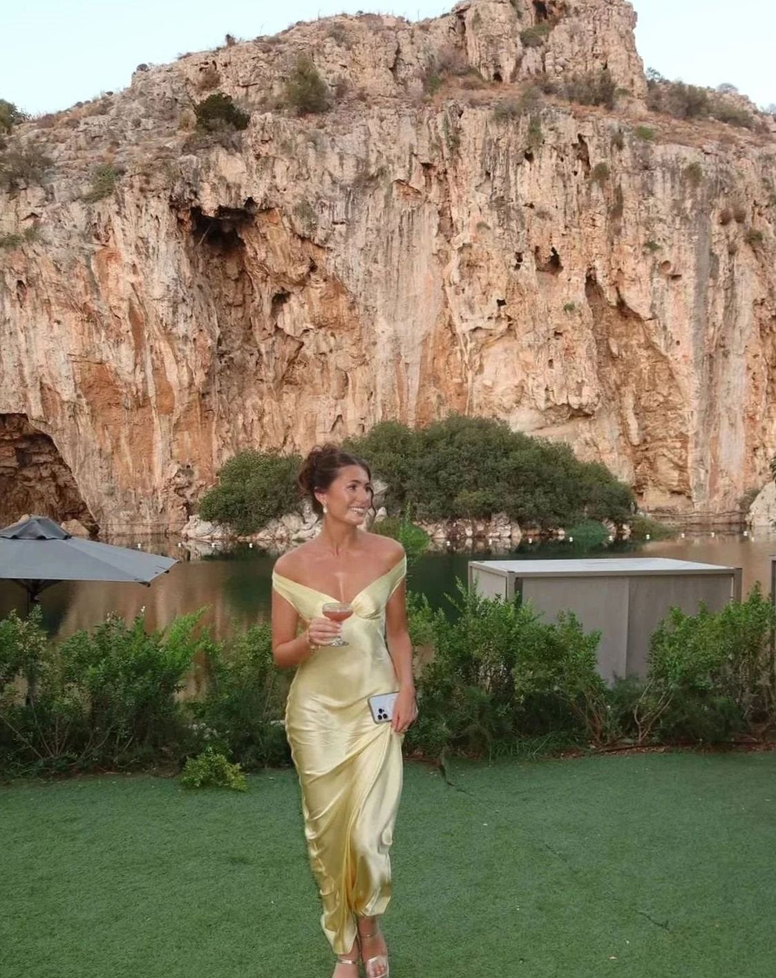 Women's Off-Shoulder Satin Maxi Wedding Guest Dress
