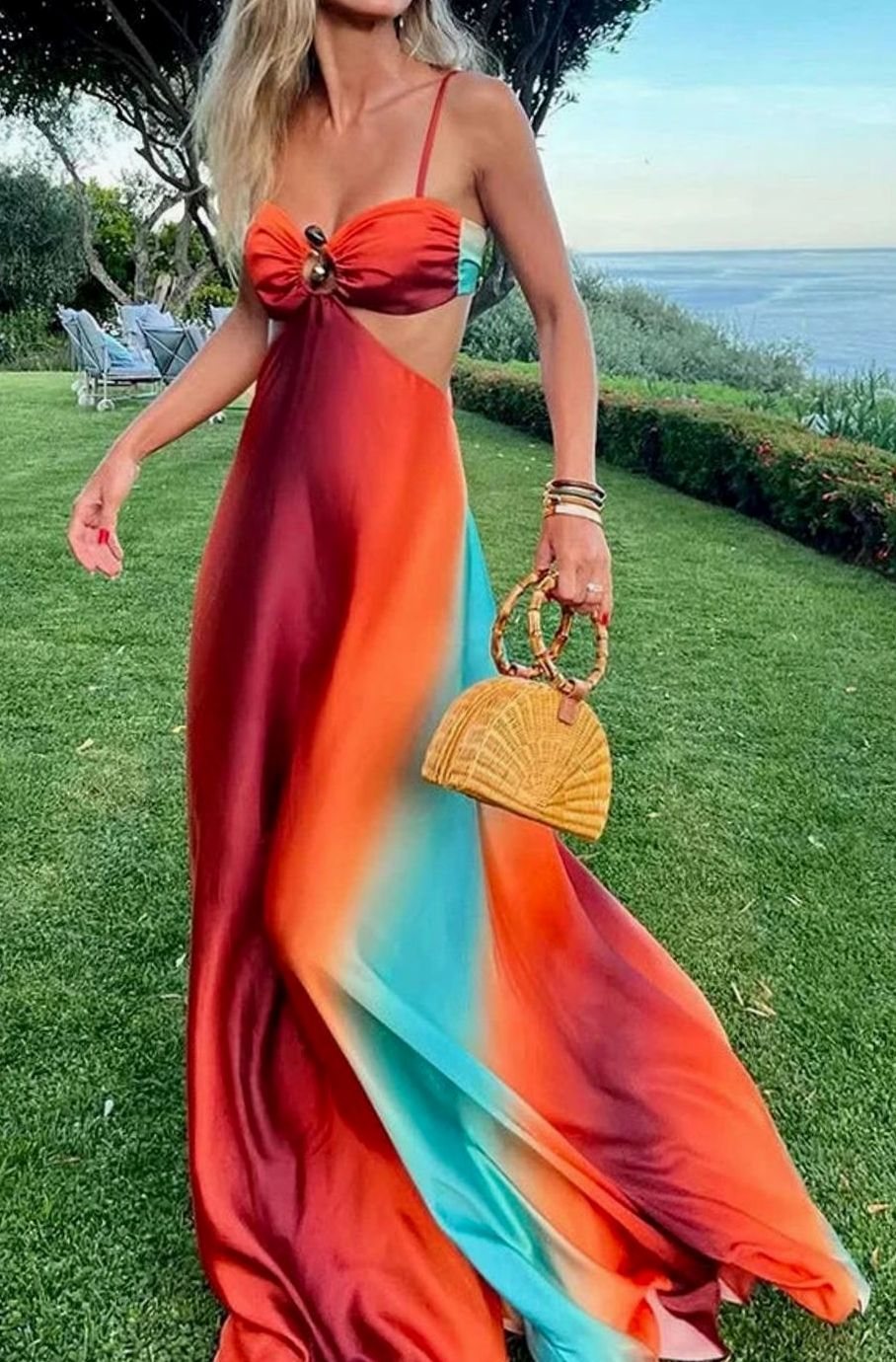 Women's Ombré Cutout Spaghetti-Strap Flowy Maxi Dress - Rainbow