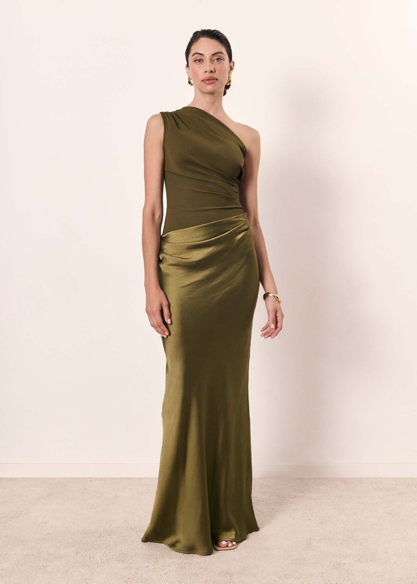 Women's One-Shoulder Fitted Maxi Wedding Guest Dress