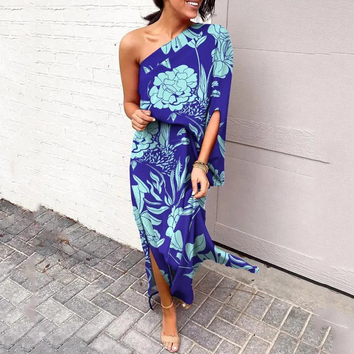 Women's One-Shoulder Floral Maxi Summer Dress Jumpsuit