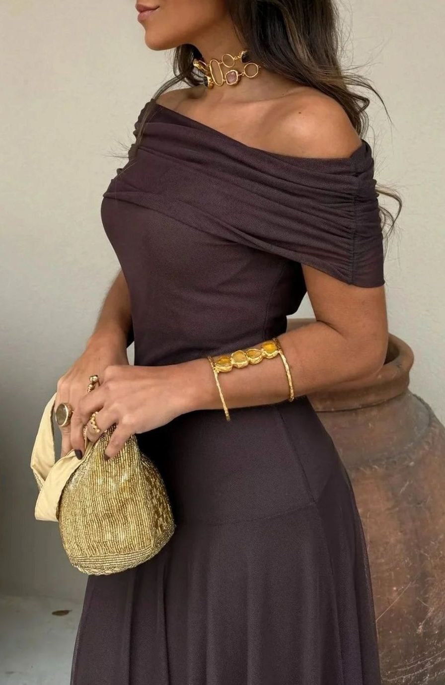 Women's One-Shoulder Pleated Formal Maxi Dress