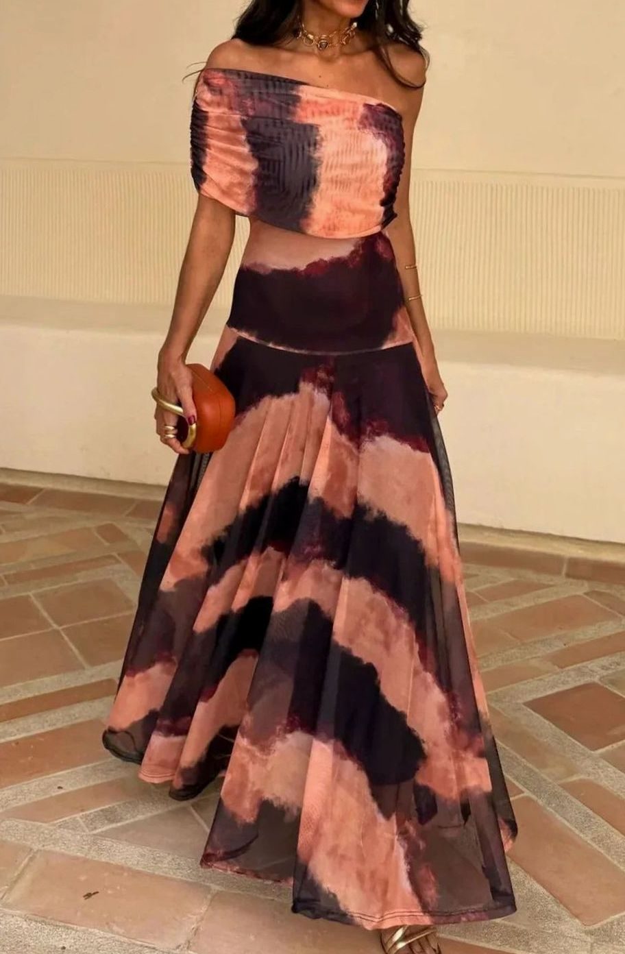 Women's One-Shoulder Pleated Formal Maxi Dress