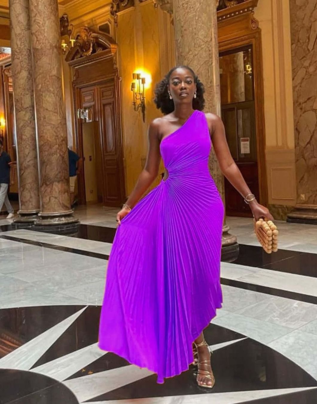 Women's One-Shoulder Pleated Formal Maxi Evening Dress III - Purple