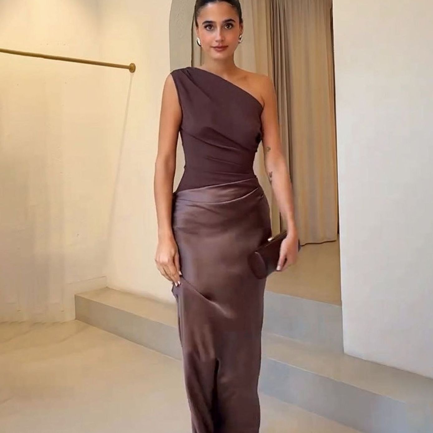 Women's One-Shoulder Ruched Maxi Dress