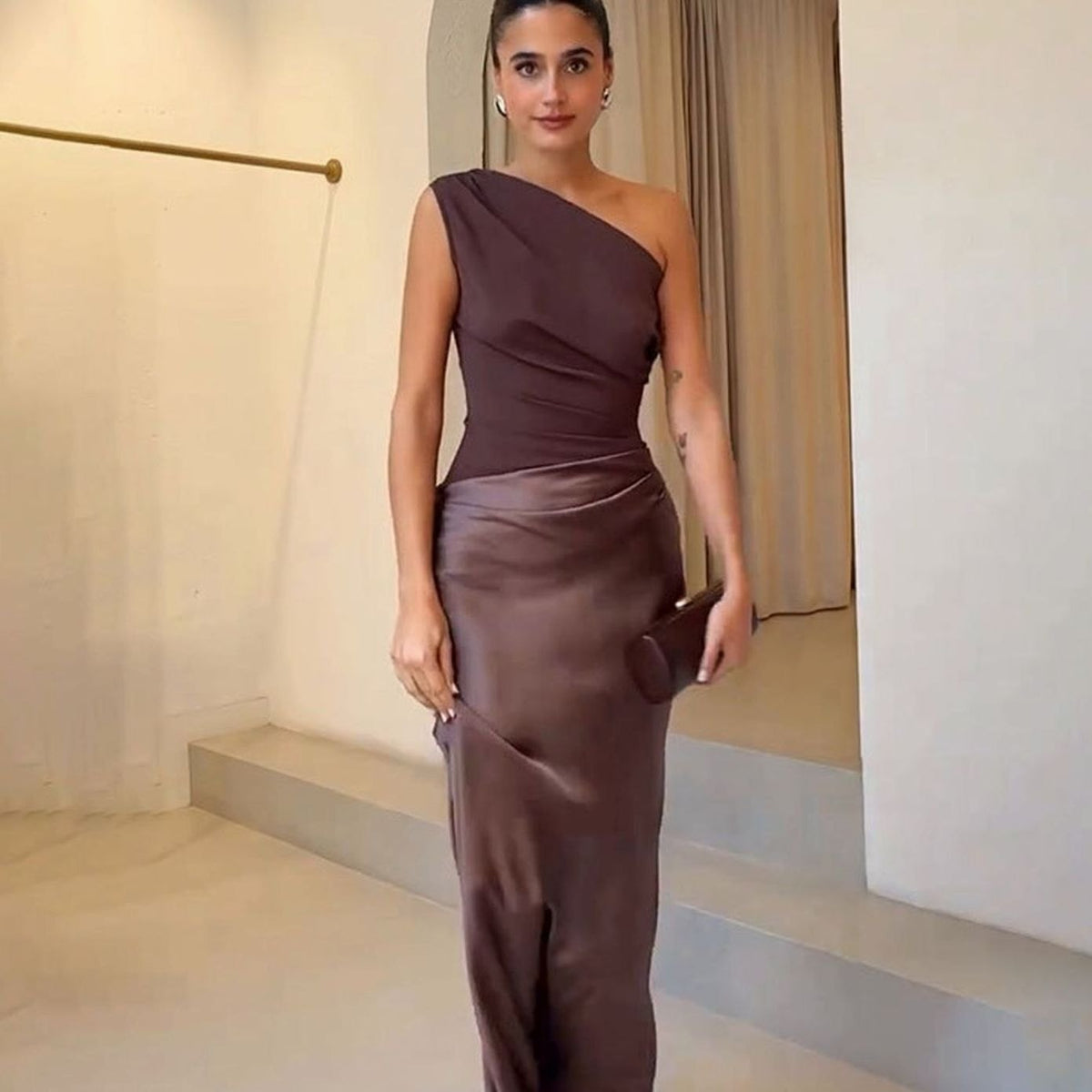 Women's One-Shoulder Ruched Maxi Dress