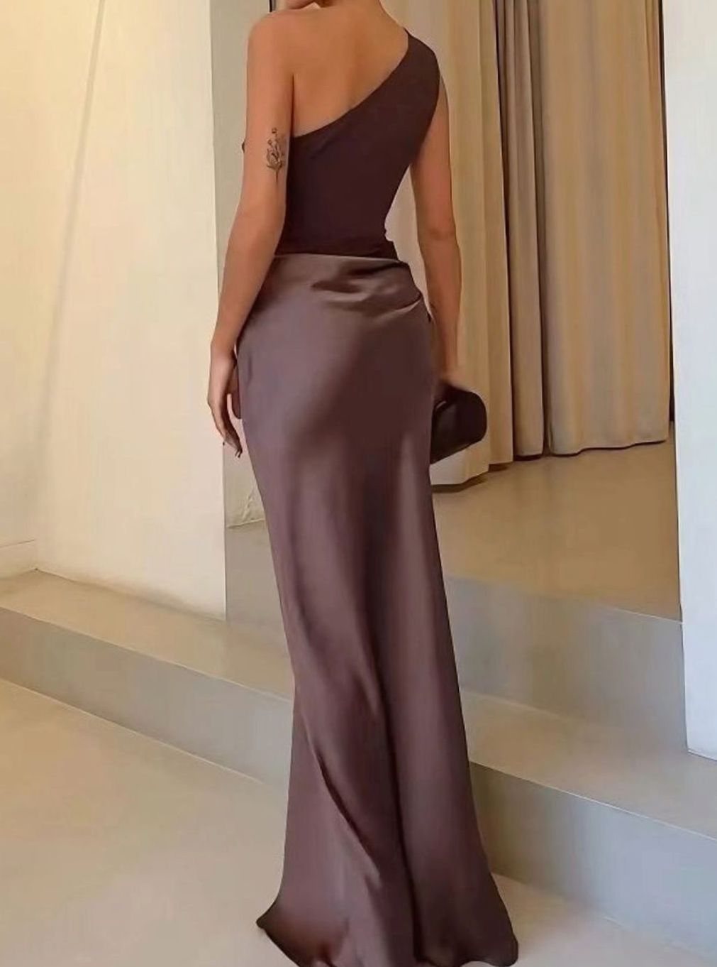 Women's One-Shoulder Ruched Maxi Dress