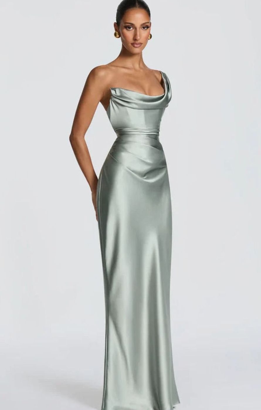 Women's One-Shoulder Satin Fitted Formal Maxi Dress