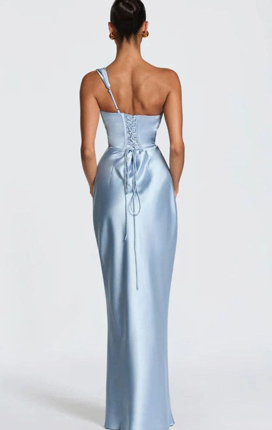 Women's One-Shoulder Satin Fitted Formal Maxi Dress
