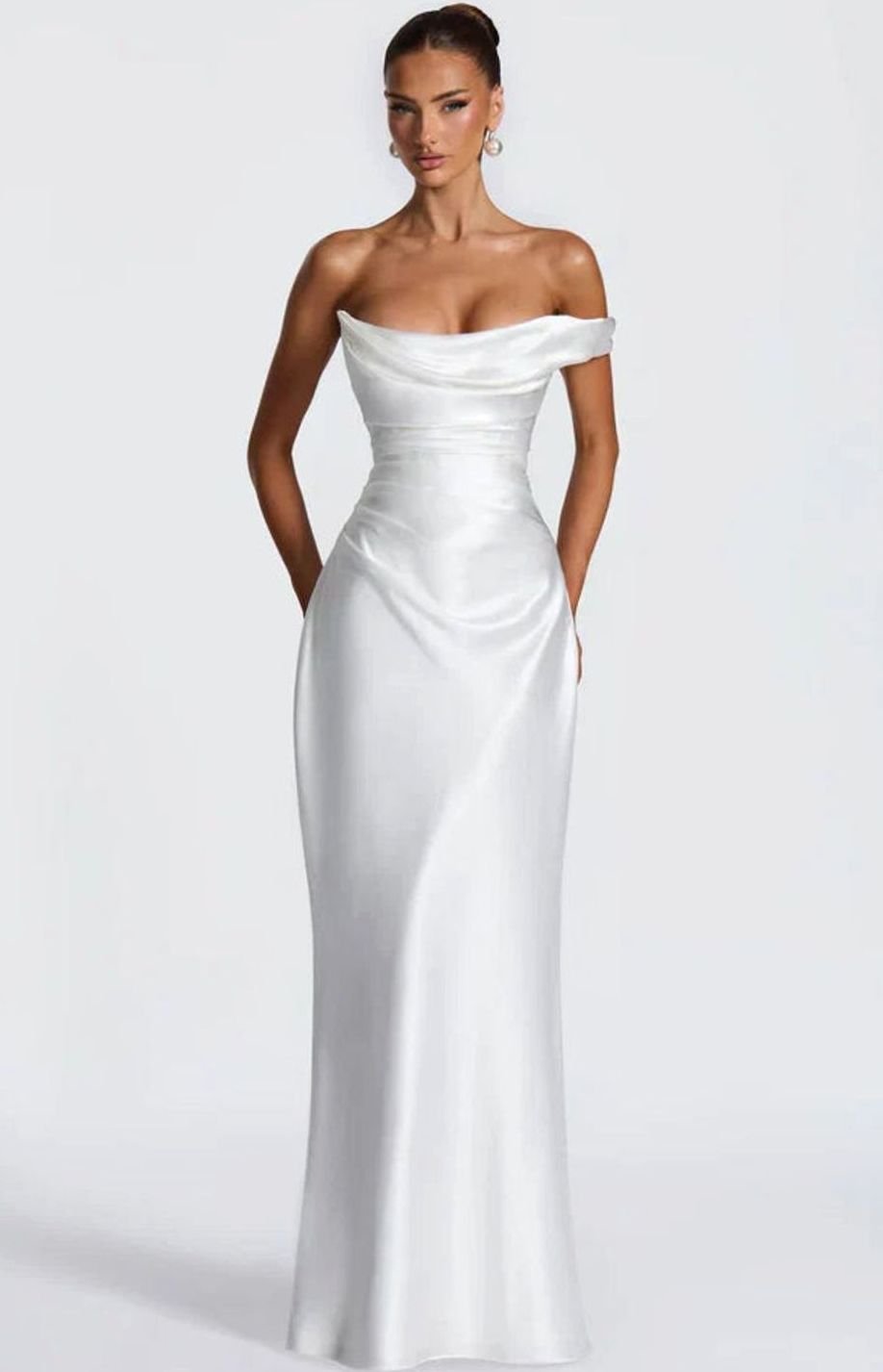 Women's One-Shoulder Satin Fitted Formal Maxi Dress