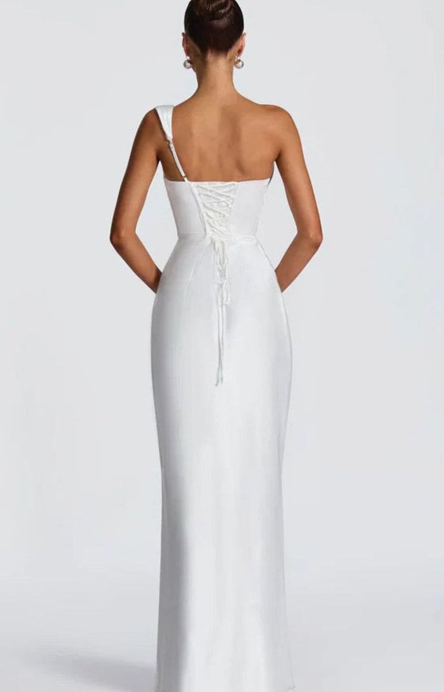 Women's One-Shoulder Satin Fitted Formal Maxi Dress